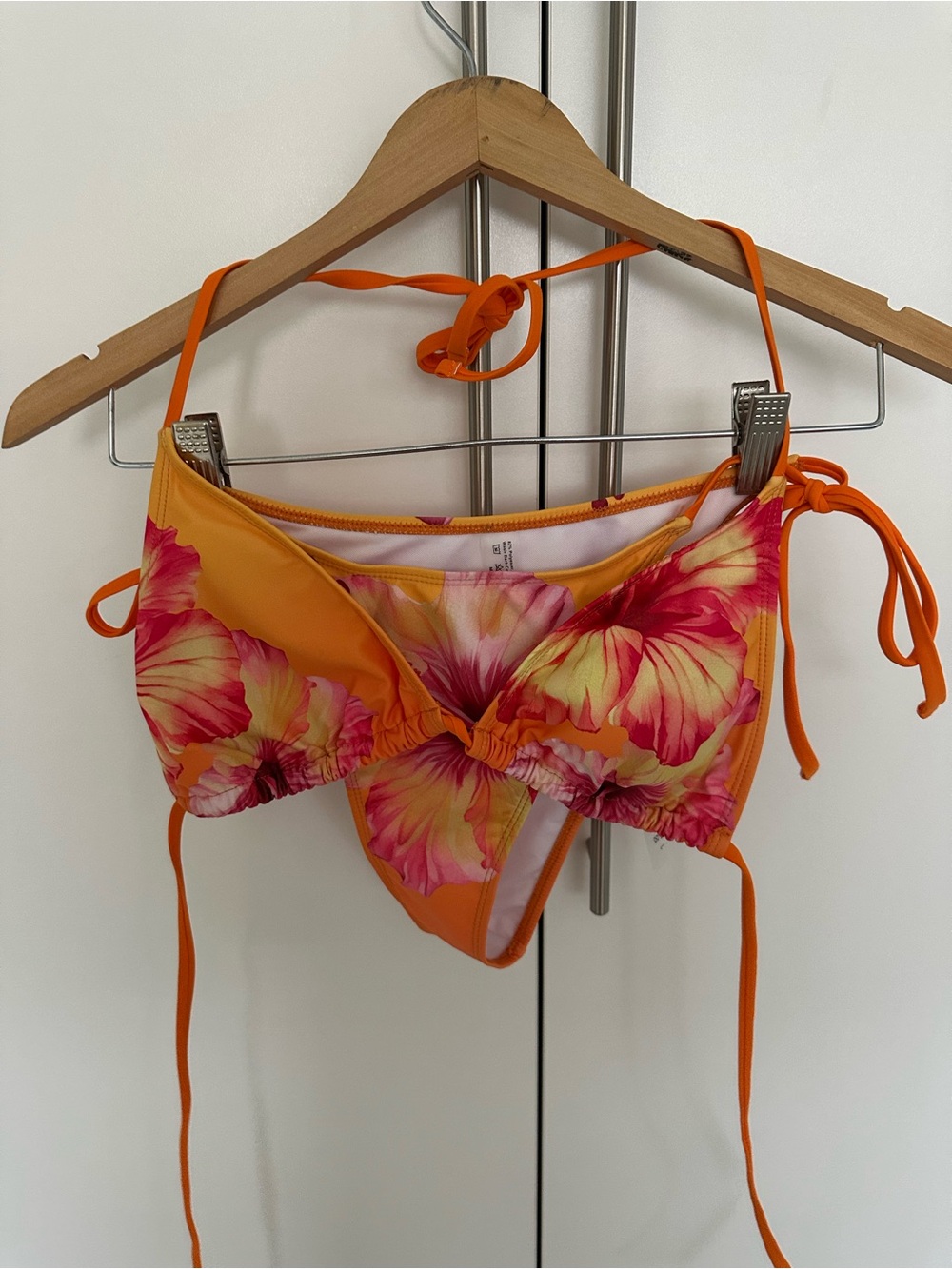 Floral Orange Tie-Front Bikini Top